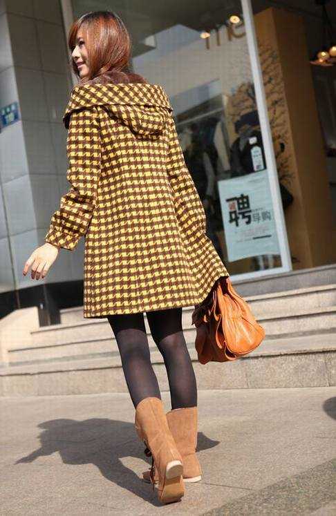 AZA奥佐娅 09冬装新品 格子连帽女式大衣WM2838 - den637911 - Alinmna