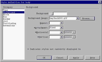 style defination for body窗口