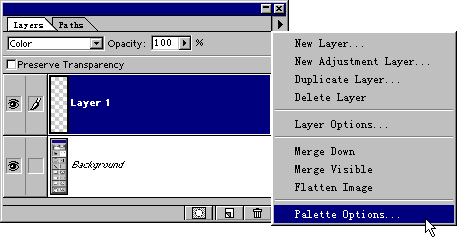 在图层面板中选择调色板命令