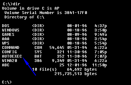 dir后看到autoexec。bat