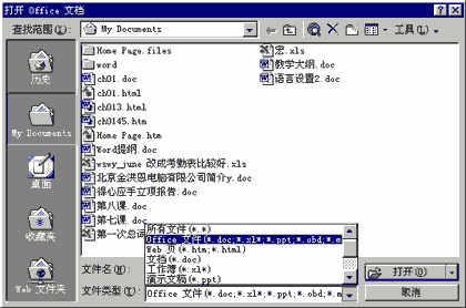 “文件类型”列表