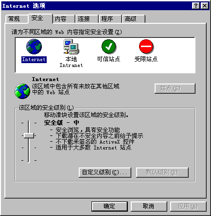 Internet选项安全选项卡