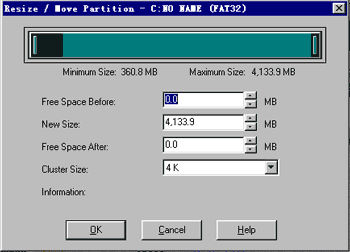 表示所选盘分区情况的窗口