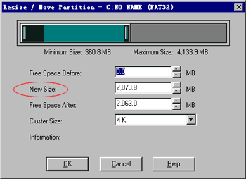 显示新分区情况的窗口