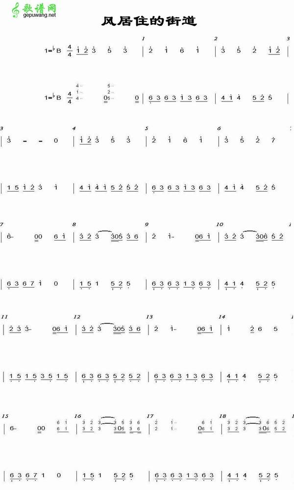 风居住的街道简谱