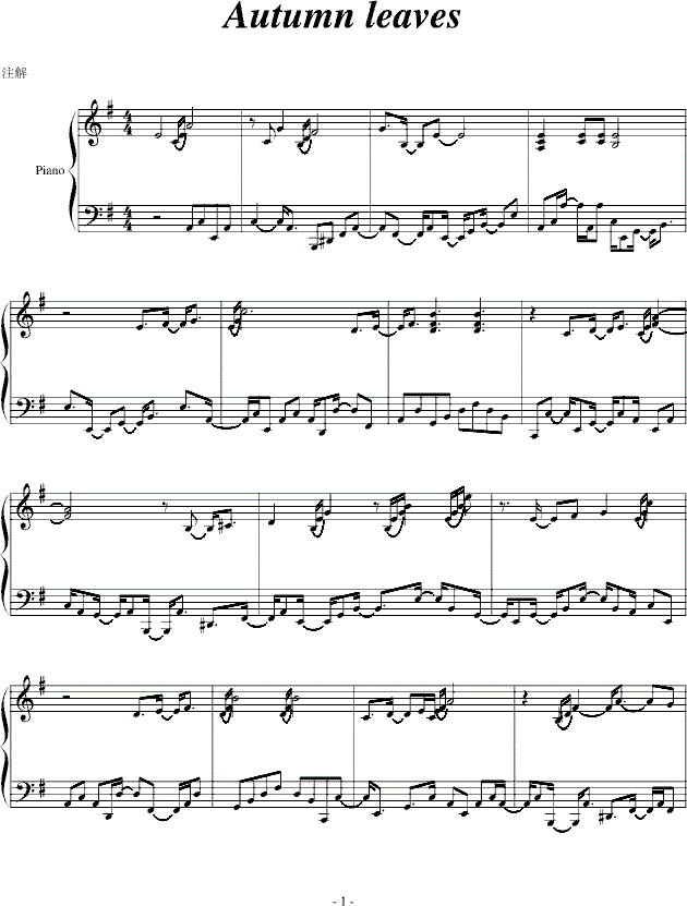 Autumn Leaves钢琴谱