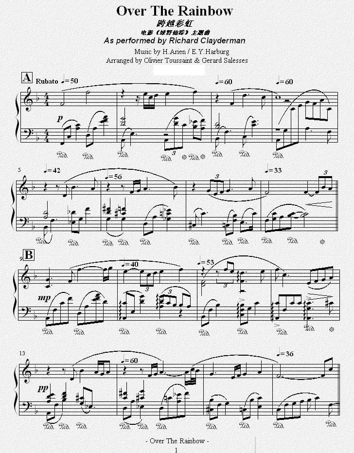 Over the Rainbow钢琴谱
