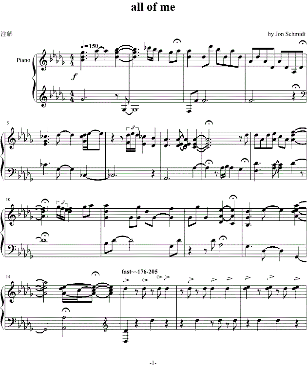John Legend All Of Me钢琴谱
