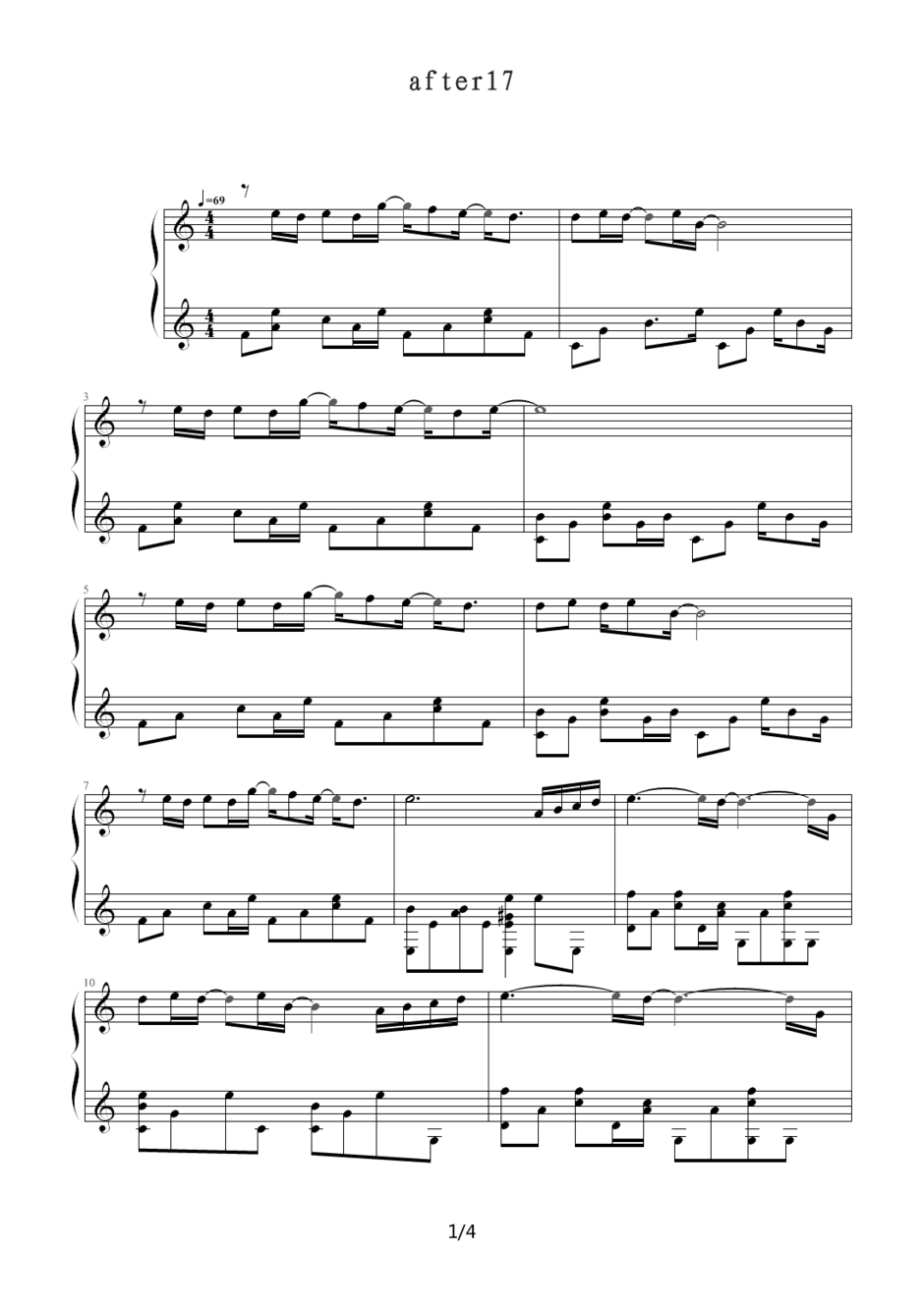 after 17钢琴谱完整版