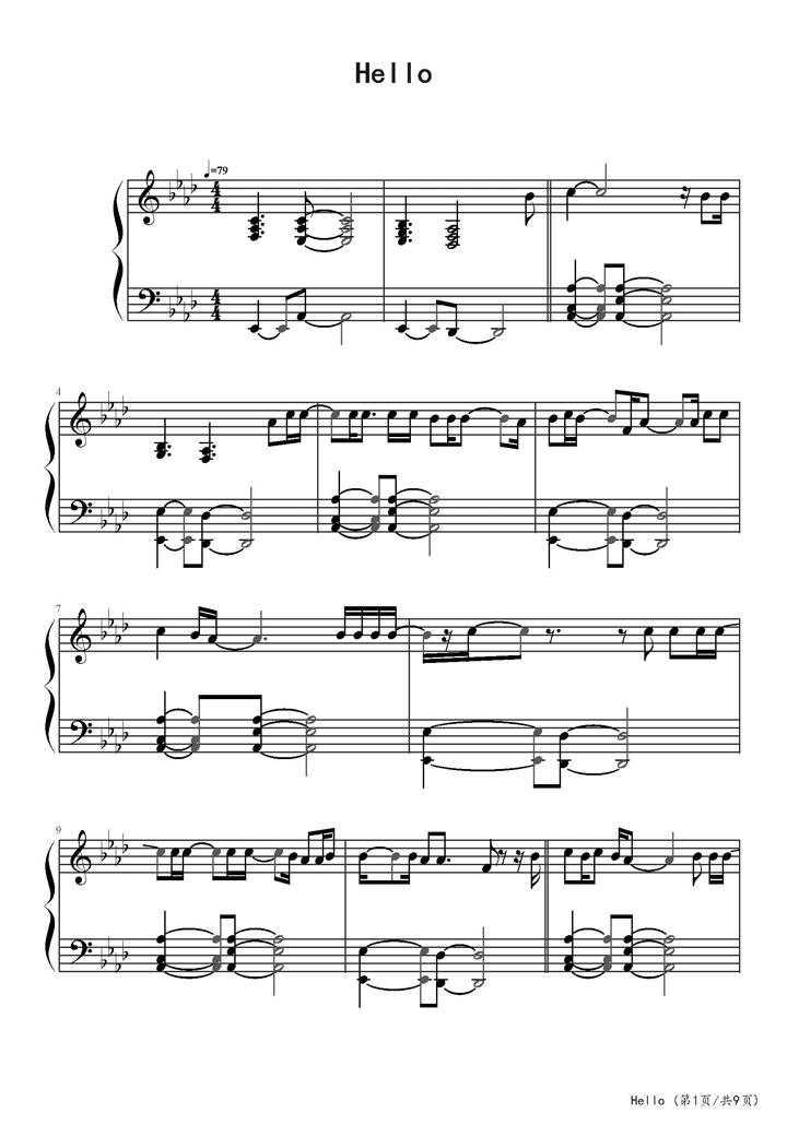 Hello的钢琴谱