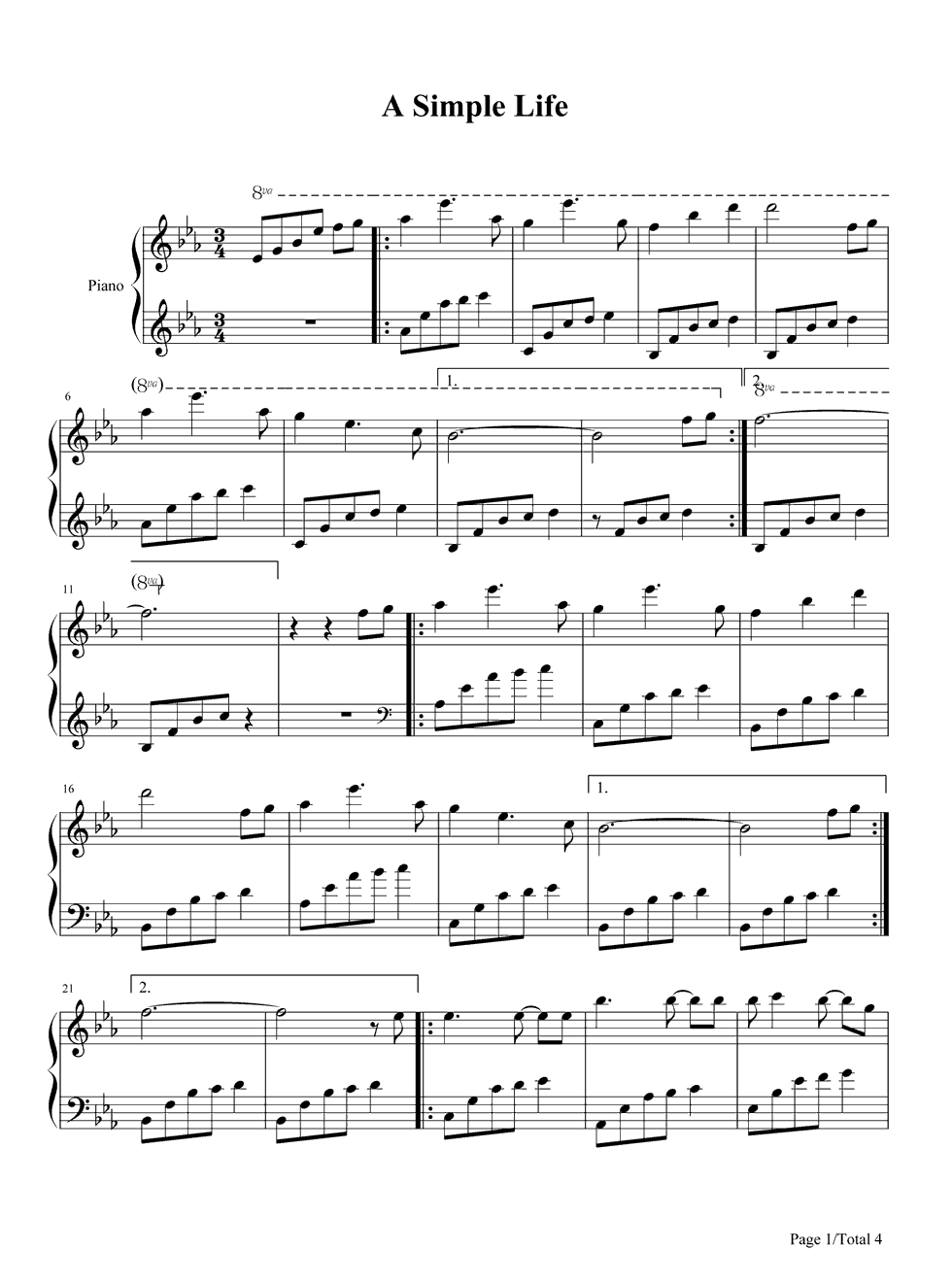 A Simple Life钢琴谱
