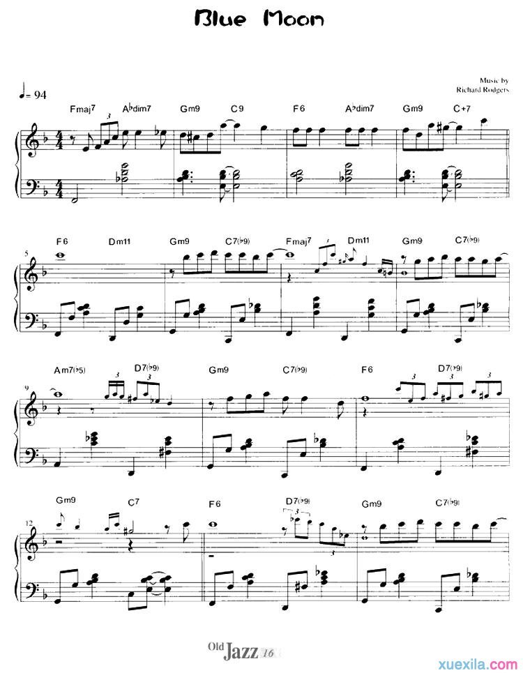 blue moon钢琴谱完整版
