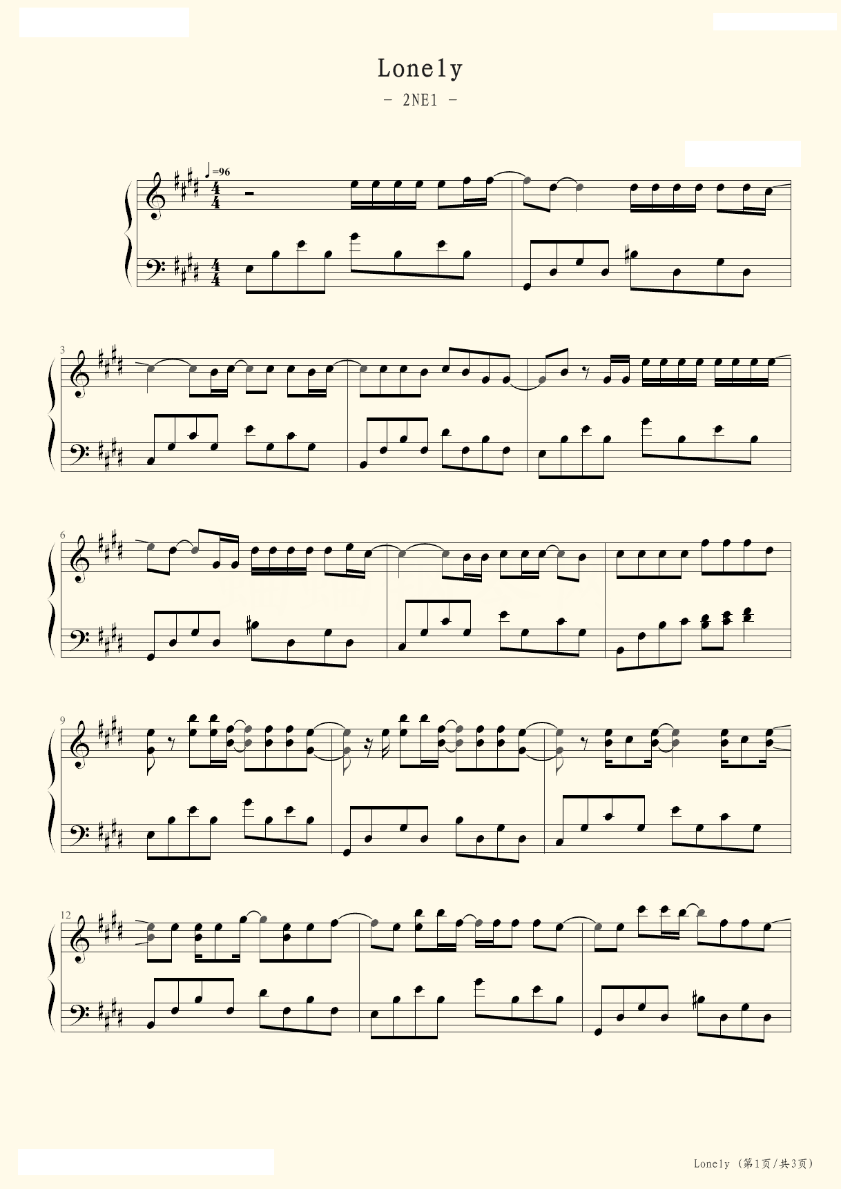 2NE1Ugly钢琴谱