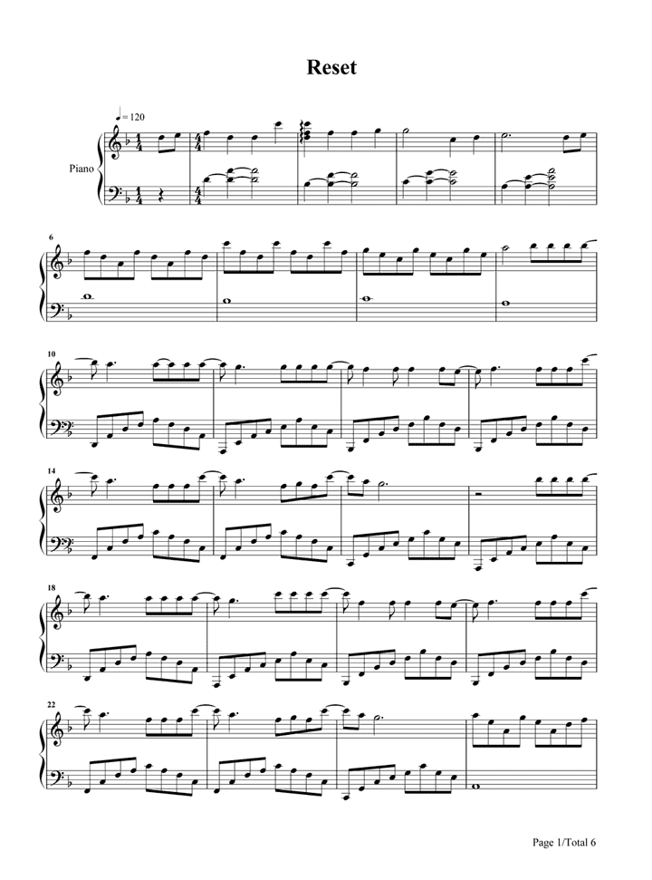 2015reset钢琴谱_2015reset歌词歌谱