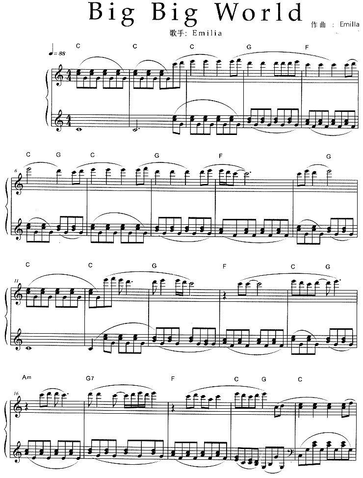 《Big Big World》钢琴谱