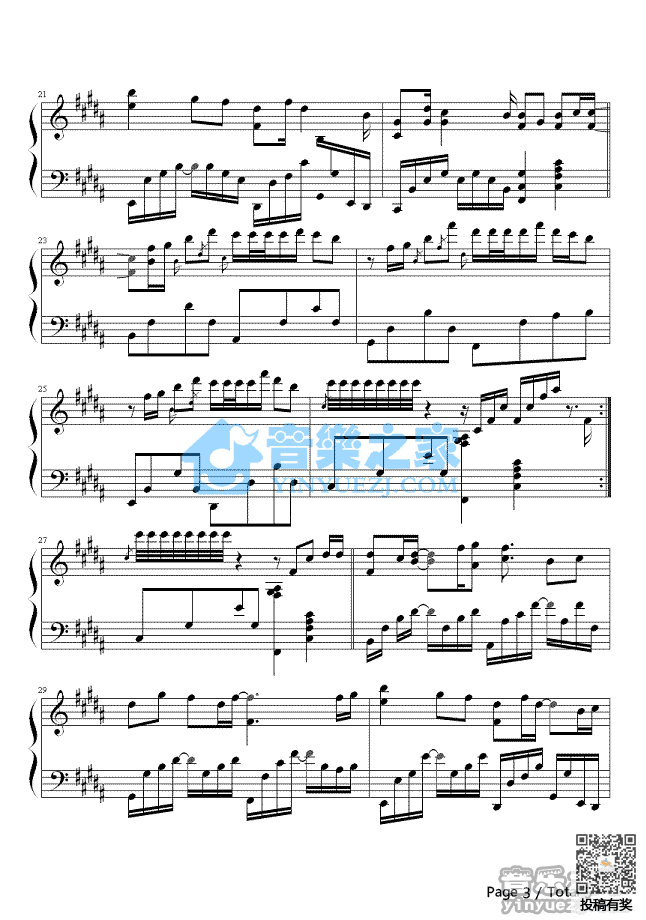 周杰伦发如雪钢琴谱及歌词