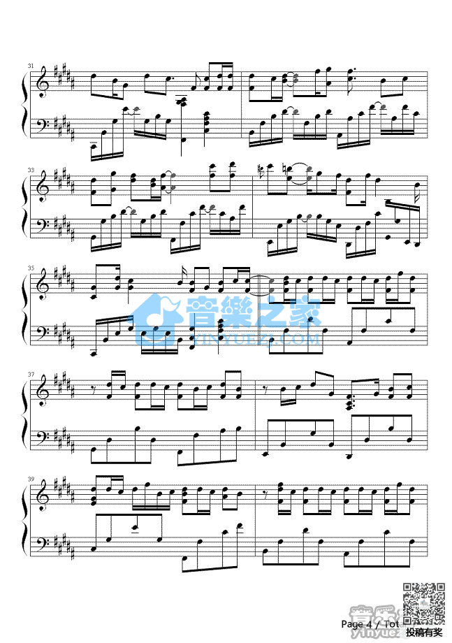 周杰伦发如雪钢琴谱及歌词