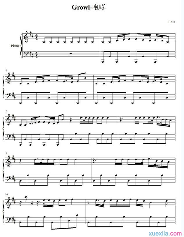exo咆哮钢琴谱歌词_咆哮五线谱exo