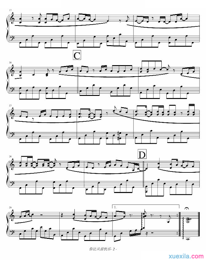 周杰伦你比从前快乐钢琴谱