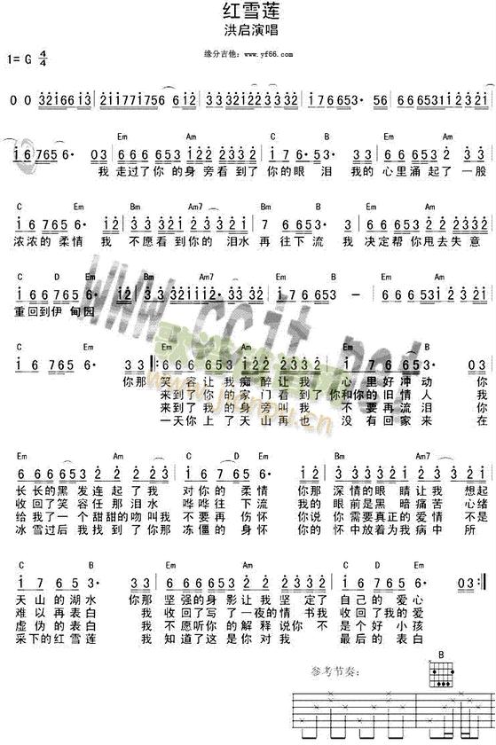 红雪莲歌词歌谱