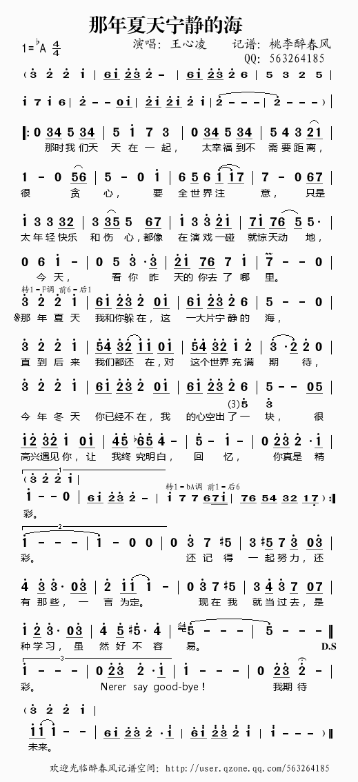 那年夏天宁静的海歌谱