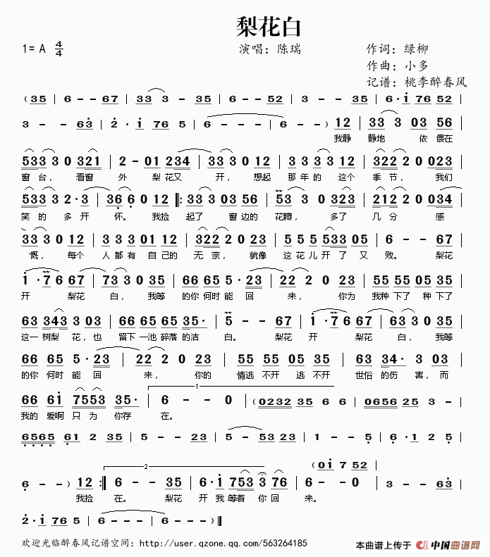 梨花白歌谱陈瑞