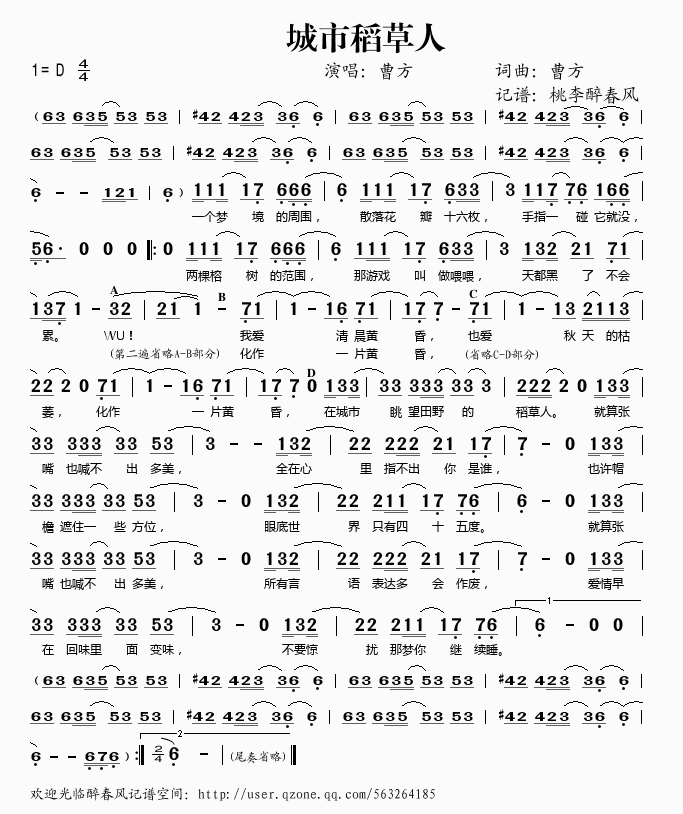 城市稻草人歌谱