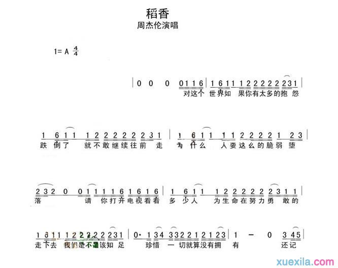 稻香简谱周杰伦_稻香歌词歌谱