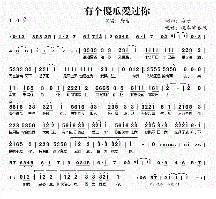 有个傻瓜爱过你简谱