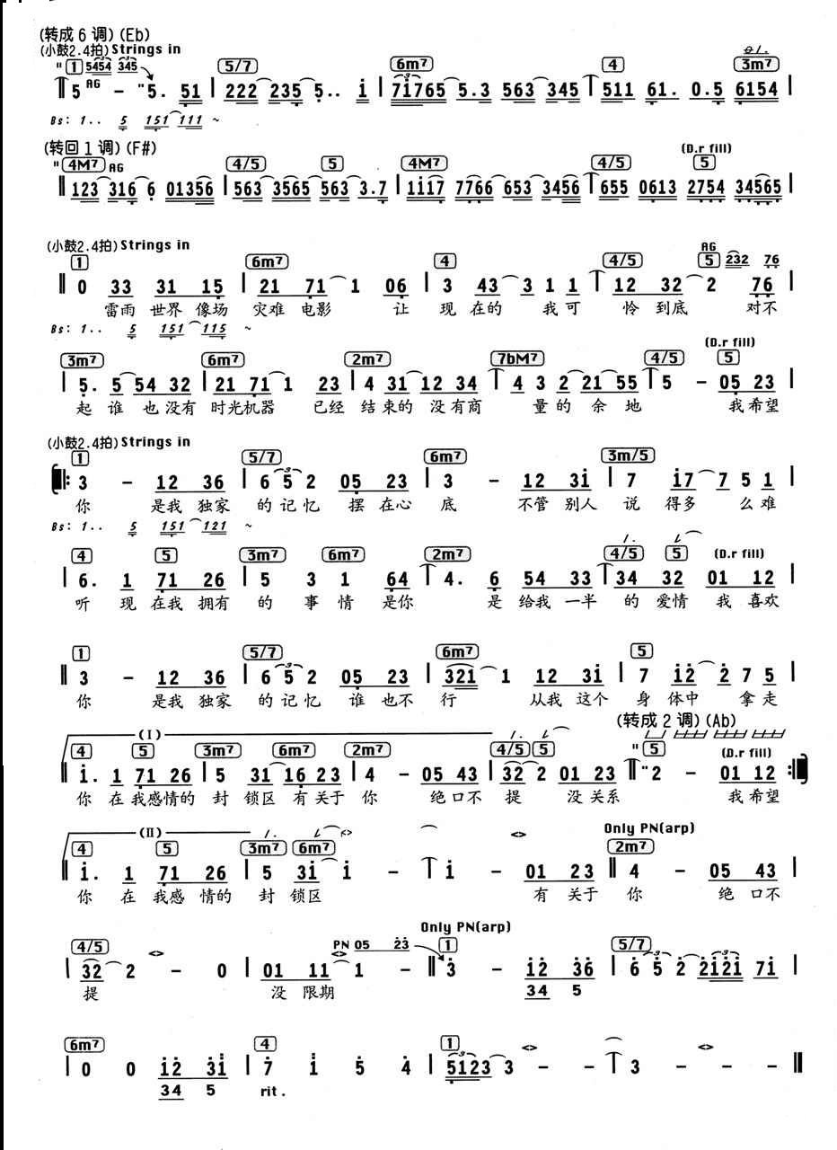 陈小春独家记忆简谱_独家记忆歌词