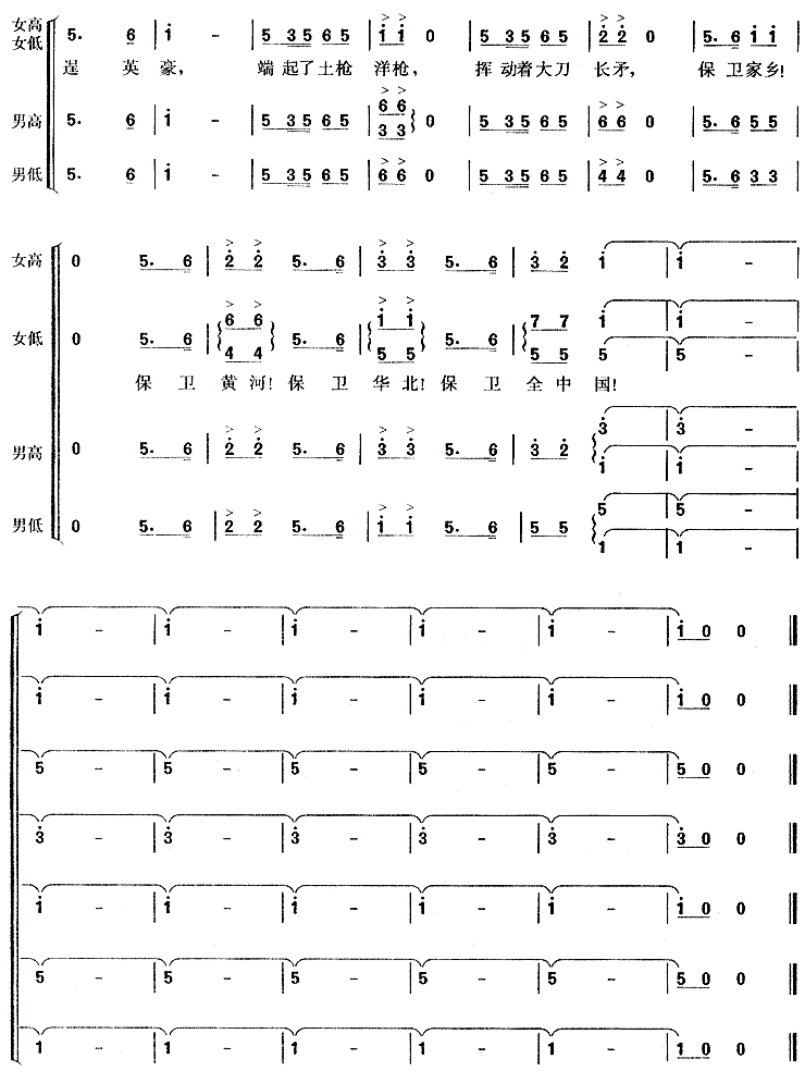 保卫黄河简谱_保卫黄河歌词歌谱