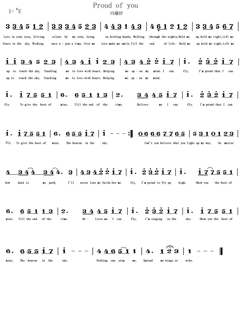 冯曦妤Proud Of You简谱