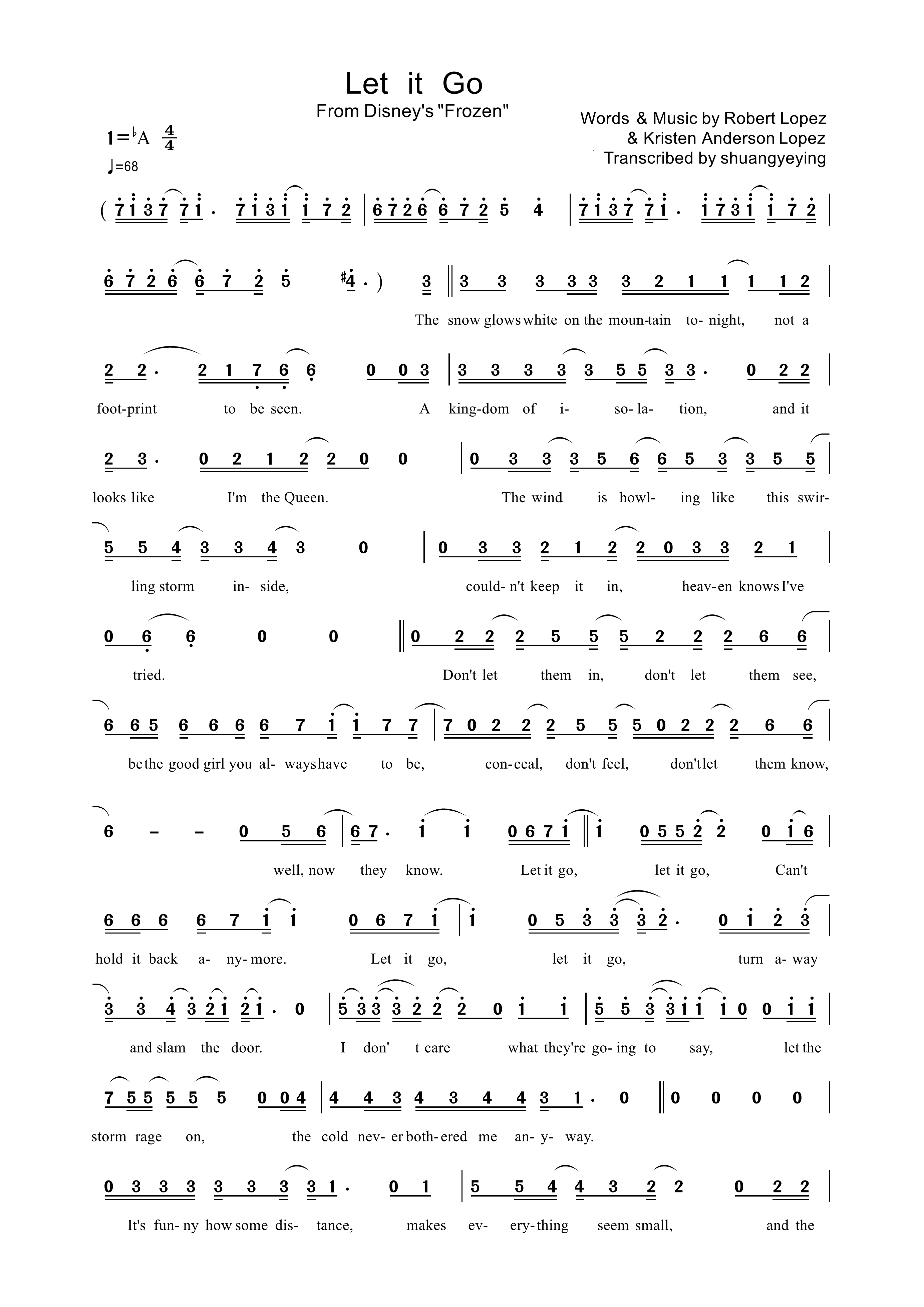 伊迪娜·门泽尔Let It Go简谱