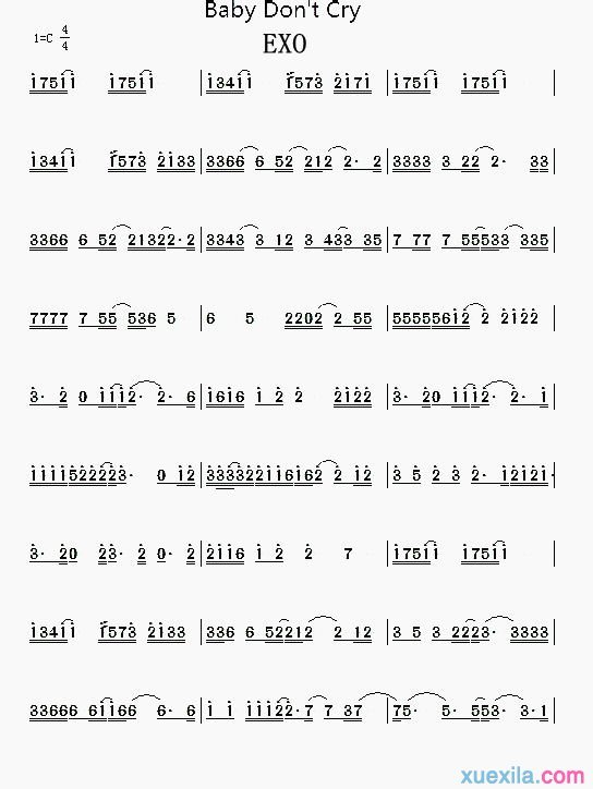 EXO组合Baby Don't Cry简谱_Baby Don't Cry歌曲曲谱