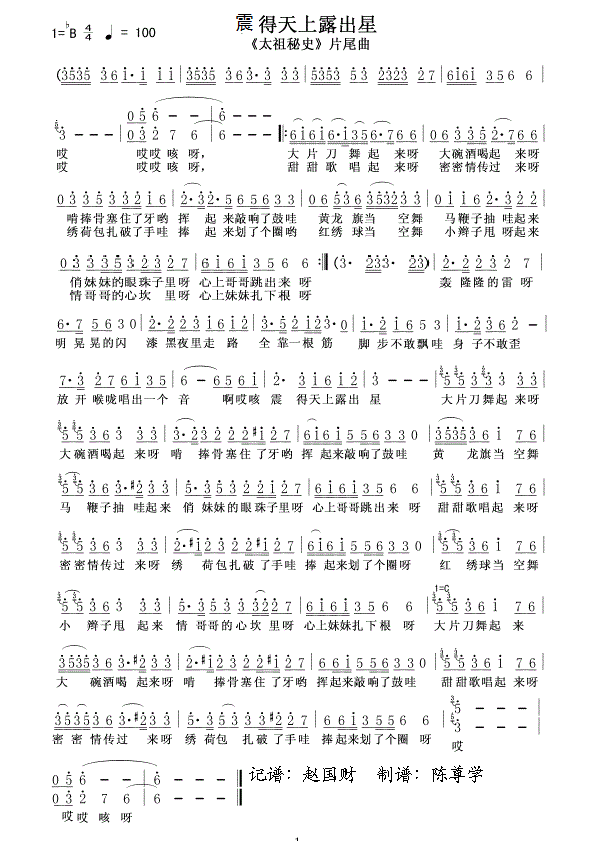 震得天上露出星简谱