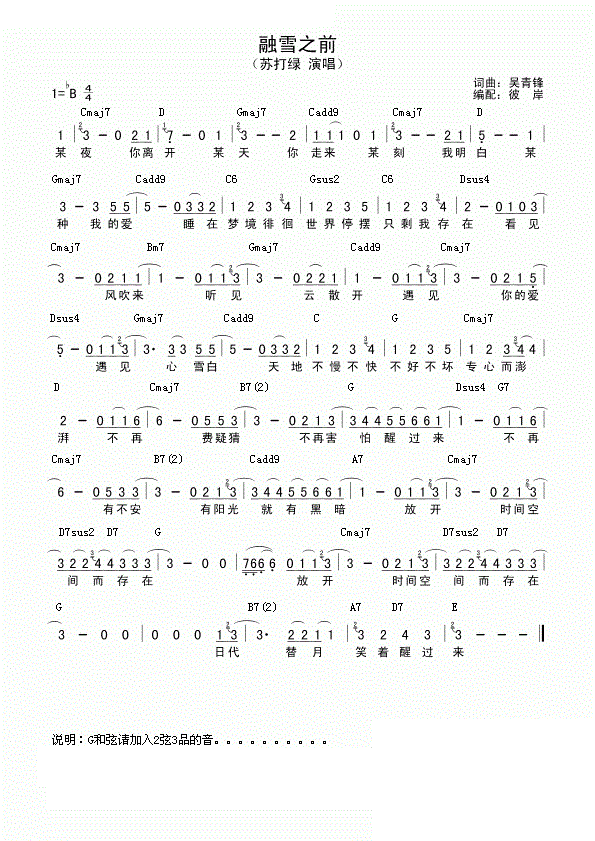 融雪之前简谱 苏打绿