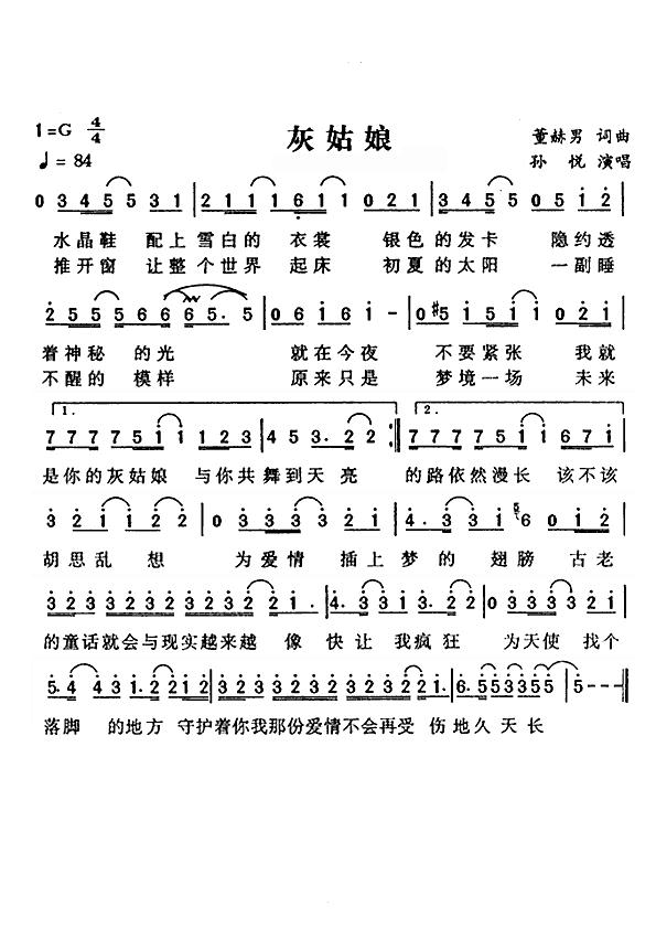 灰姑娘简谱及歌词简谱欣赏