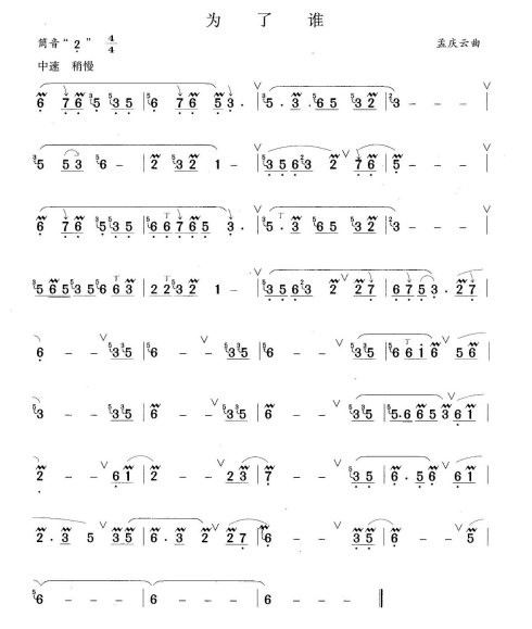 为了谁二胡歌词简谱欣赏