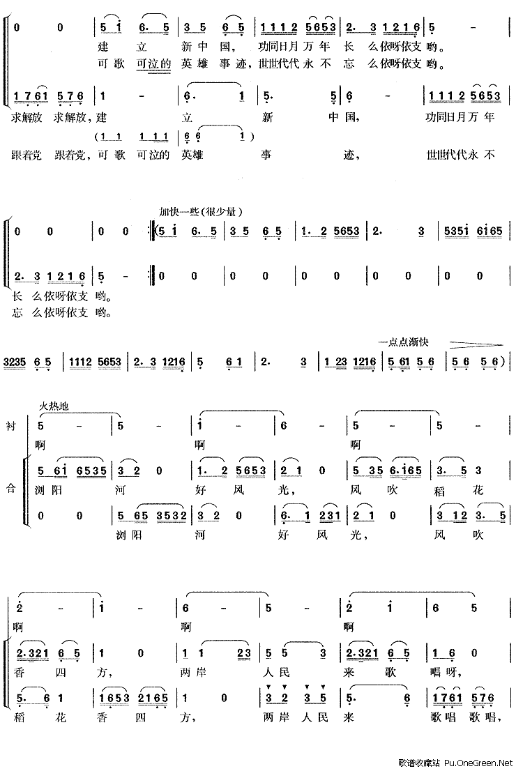 湖南民歌浏阳河简谱歌词