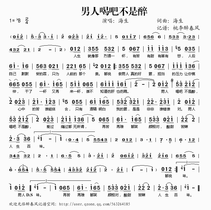 男人喝吧不是醉简谱