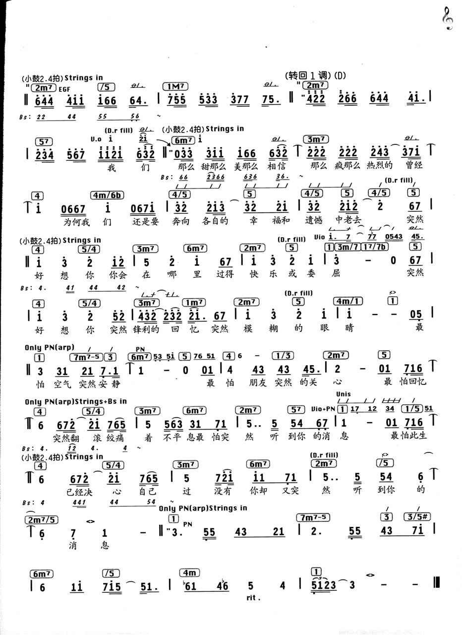 突然好想你简谱_突然好想你歌词五月天