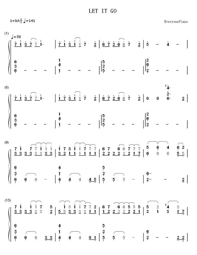 Let It Go完整版简谱带歌词