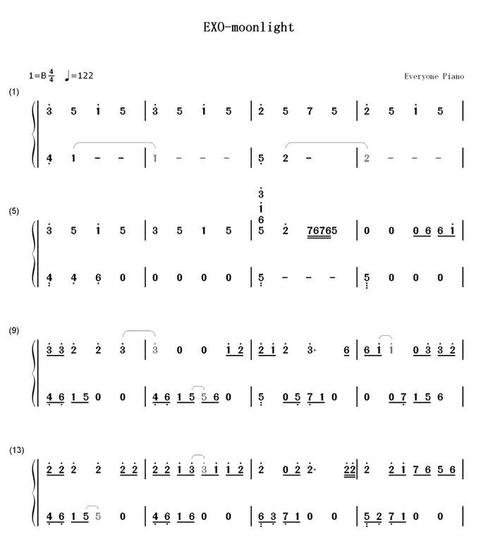 exo月光简谱带歌词_exo月光歌谱