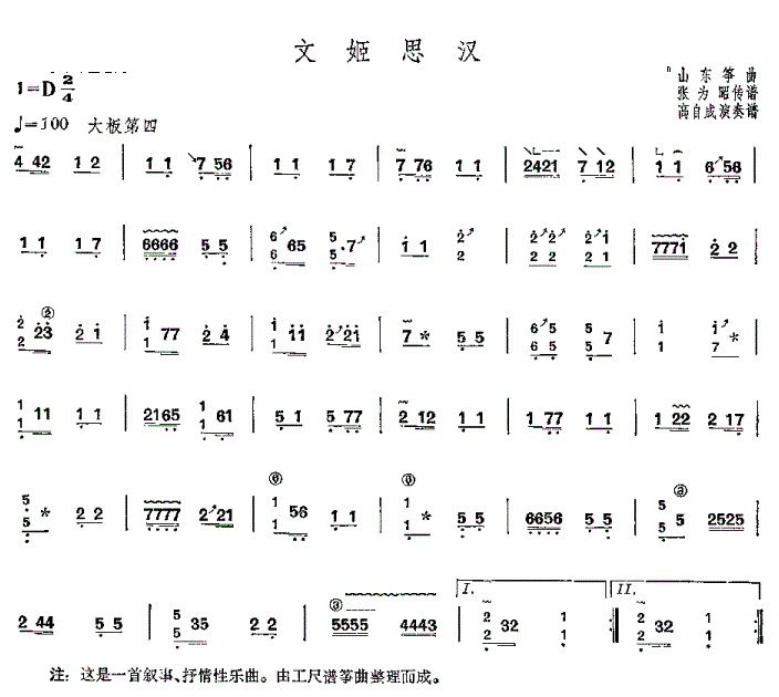 文姬思汉古筝谱