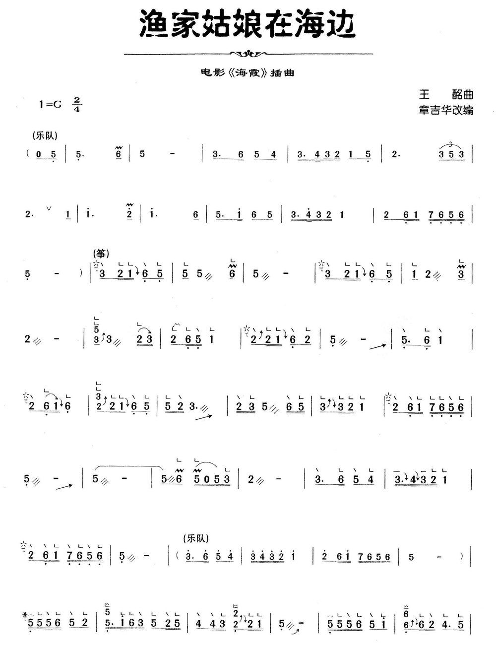 渔家姑娘在海边古筝谱