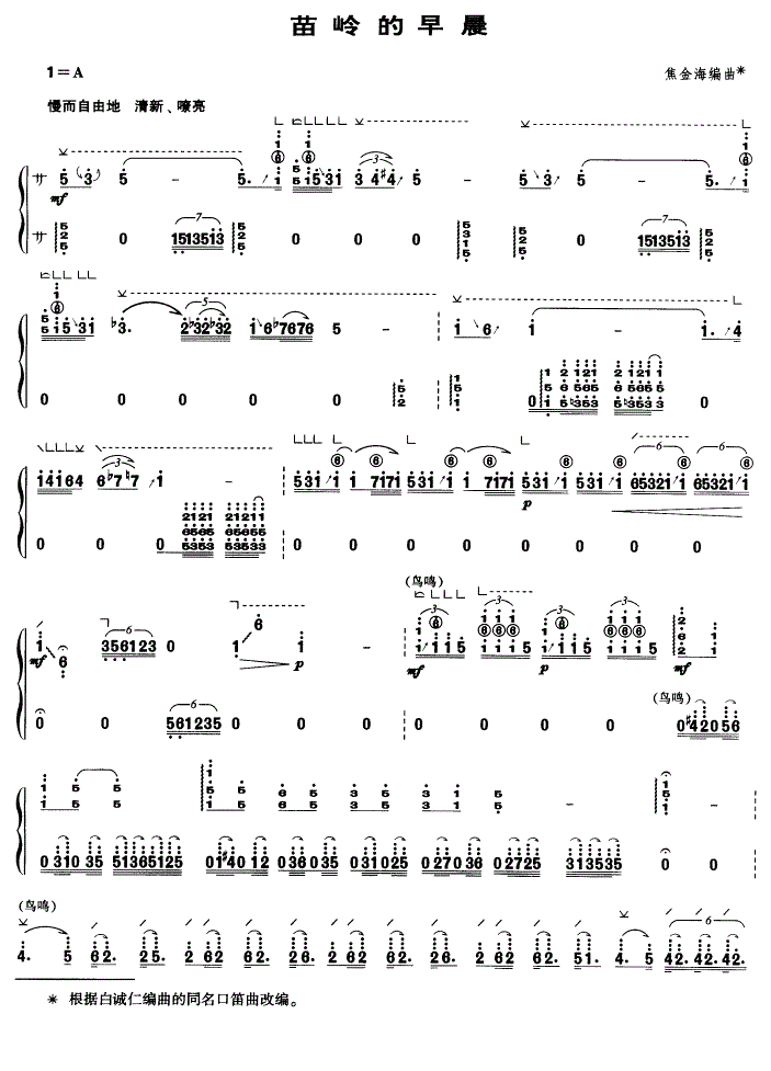 苗岭的早晨古筝谱