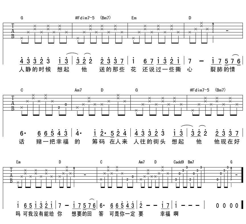 你一定要幸福吉他谱 何洁