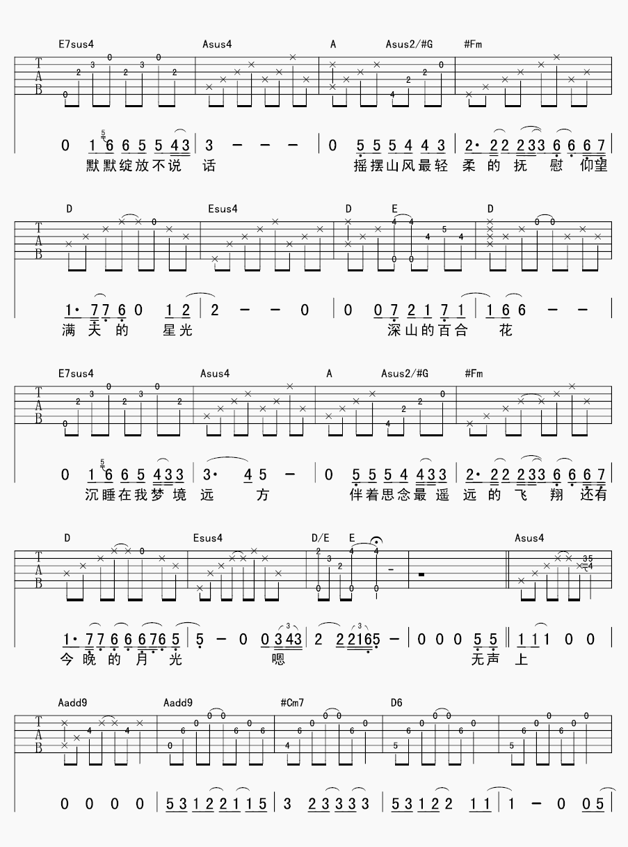 月光吉他谱 王宏恩