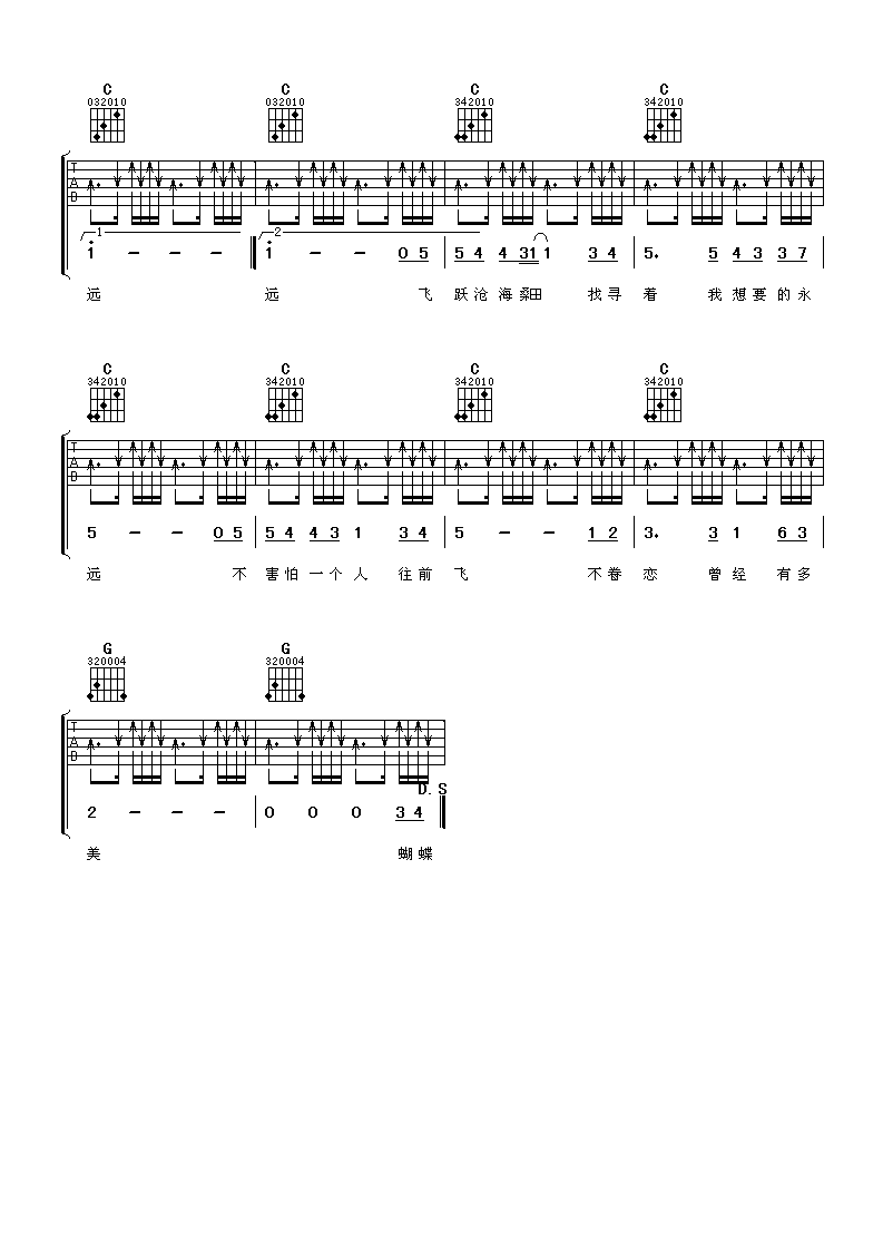 蝴蝶吉他谱 王心凌