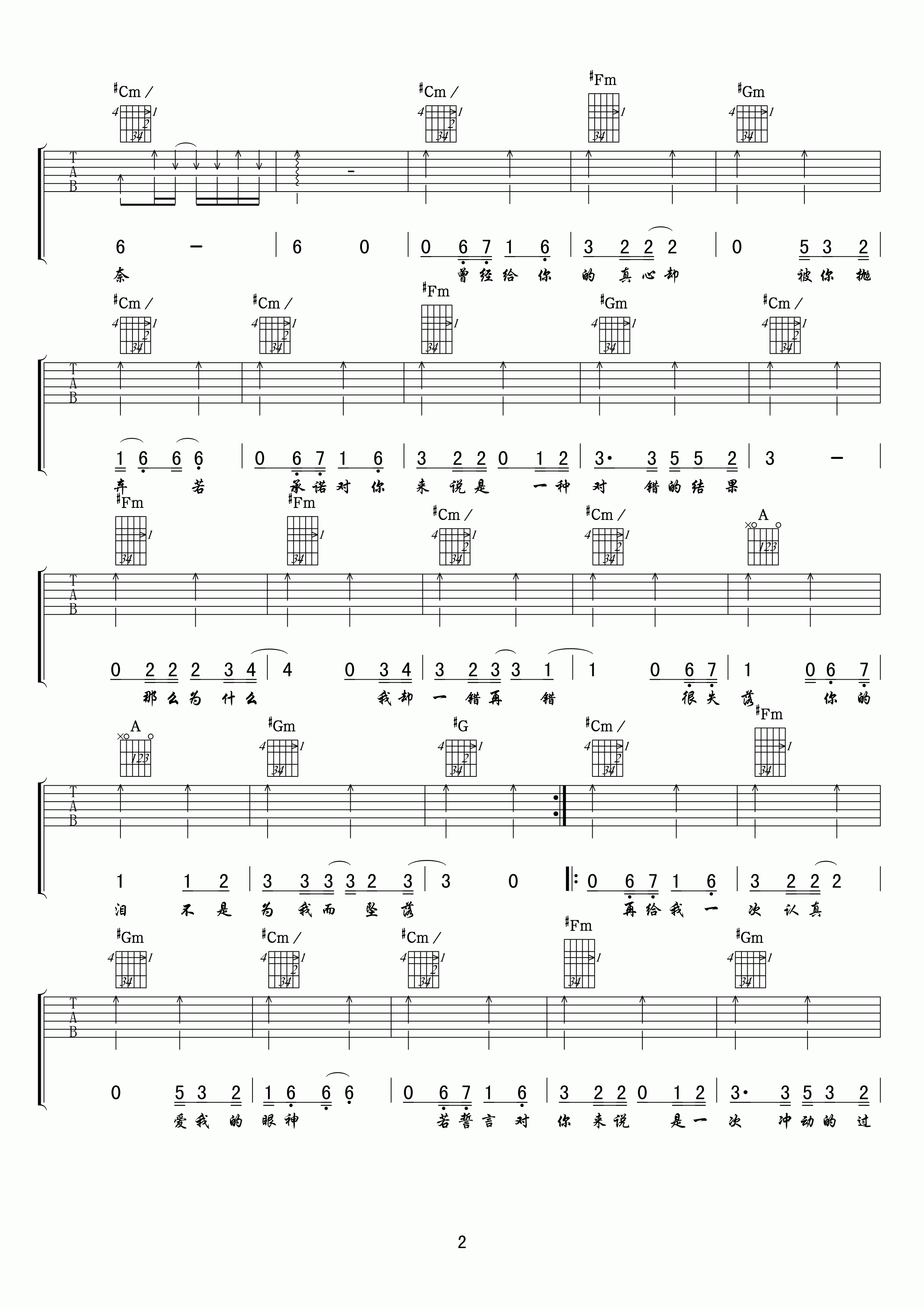 被伤过的心还可以爱谁吉他谱 六哲